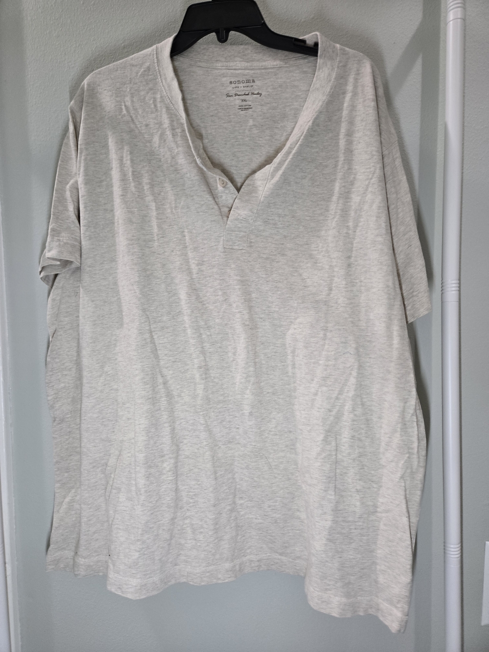 Sonoma Men's Short-Sleeve Henley - Light Cream Heather